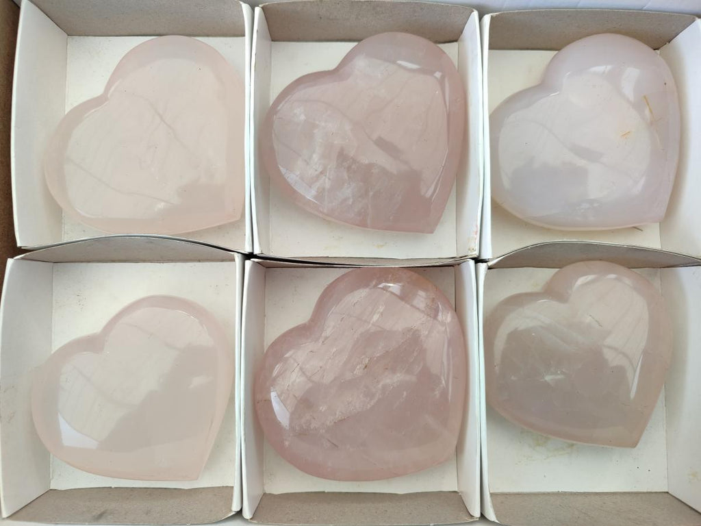 Polished Star Rose Quartz Hearts x 6 From Madagascar