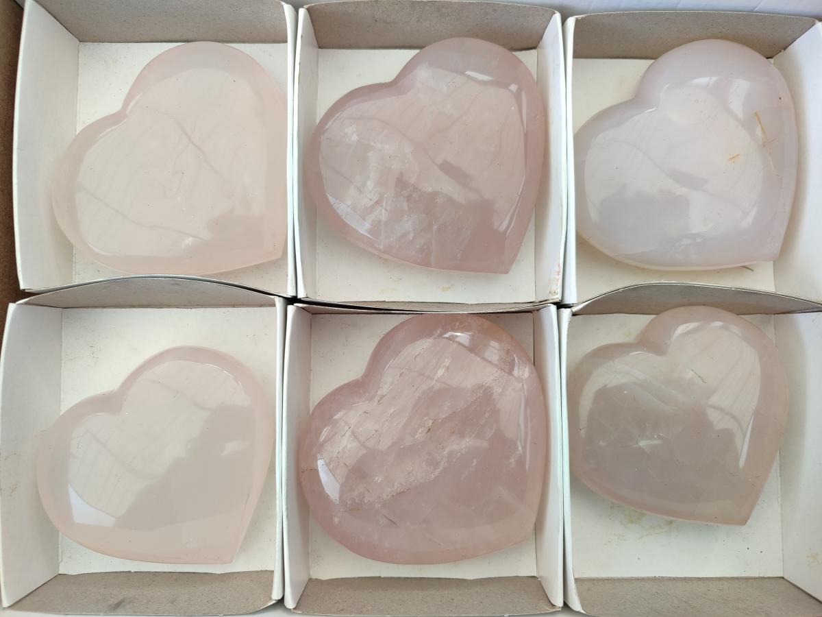 Polished Star Rose Quartz Hearts x 6 From Madagascar