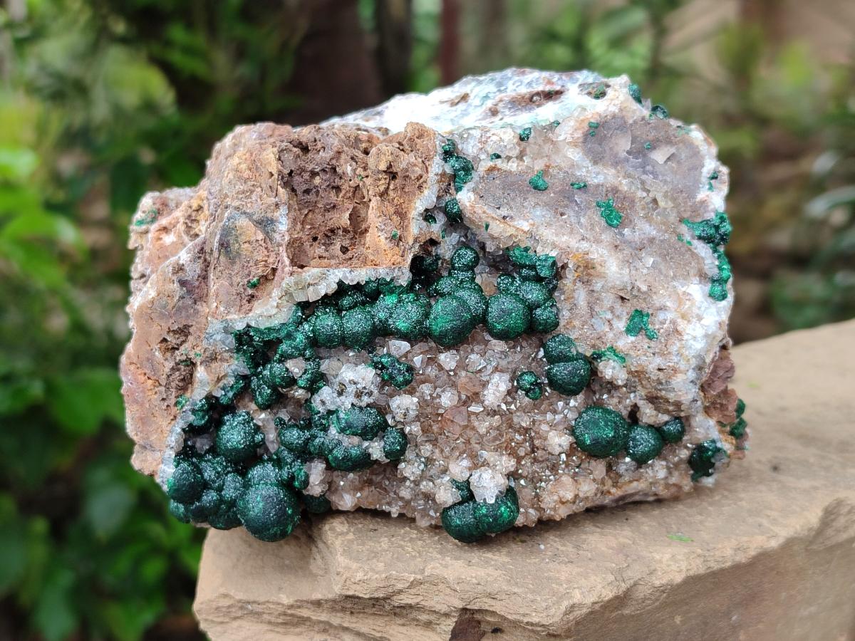 Natural Crystalline Ball Malachite And Quartz On Dolomite Specimens x 2 From Mindingi Mine, Kambove, Congo