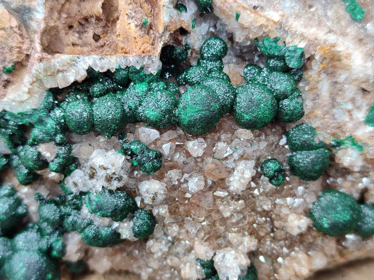 Natural Crystalline Ball Malachite And Quartz On Dolomite Specimens x 2 From Mindingi Mine, Kambove, Congo