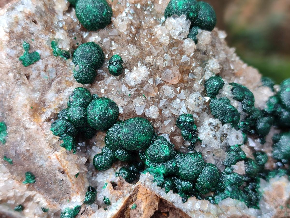 Natural Crystalline Ball Malachite And Quartz On Dolomite Specimens x 2 From Mindingi Mine, Kambove, Congo