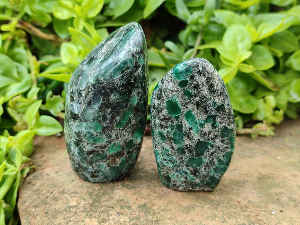 Polished Emerald Mica 'Mutokolite' Standing Free Forms x 6 From Mutoko, Zimbabwe