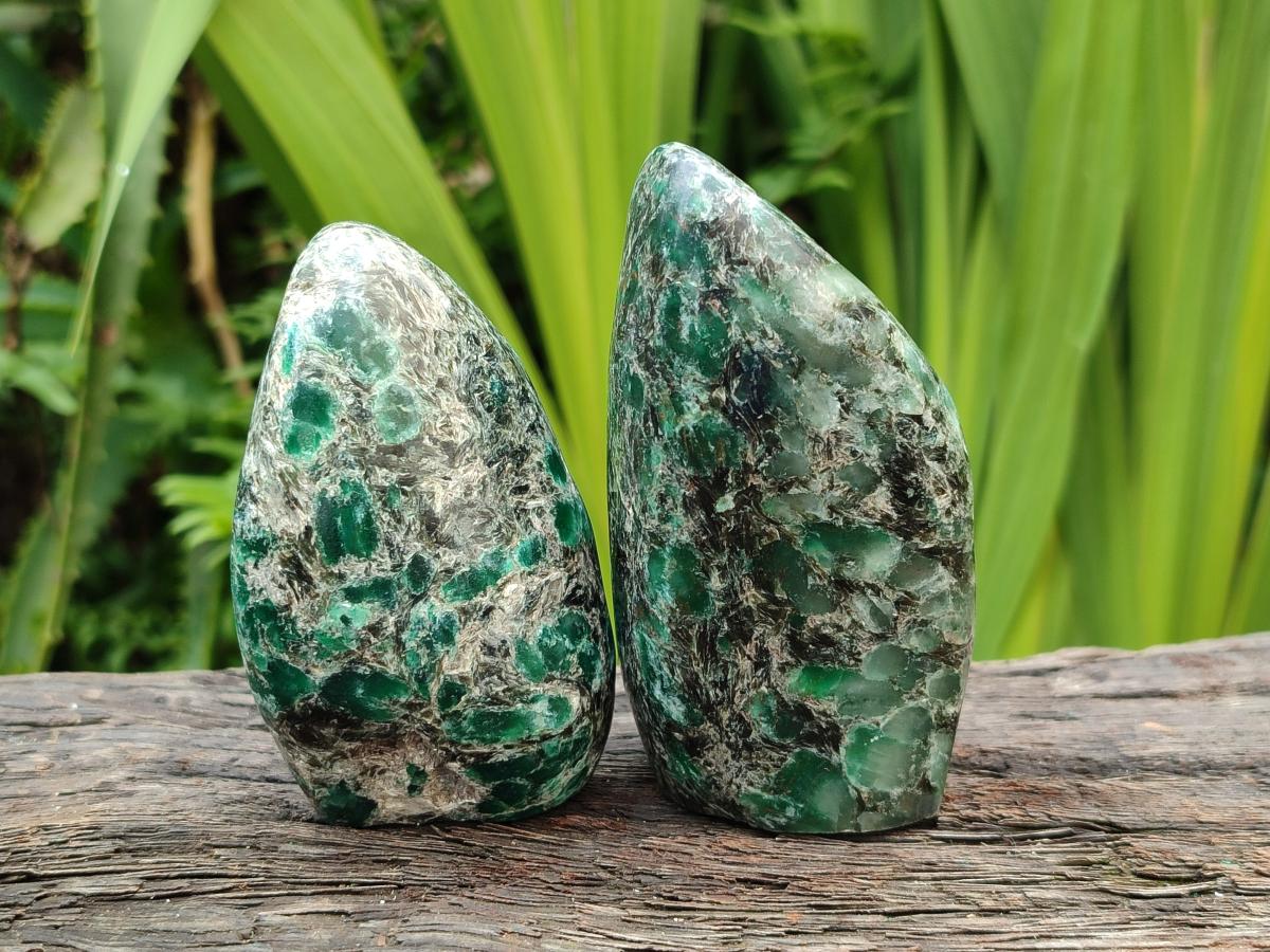 Polished Emerald Mica 'Mutokolite' Standing Free Forms x 6 From Mutoko, Zimbabwe
