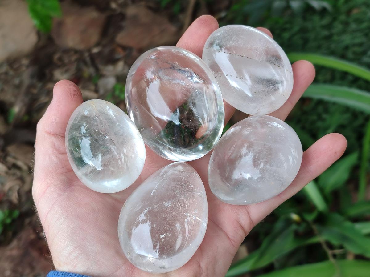 Polished Clear Rock Crystal Galets x 12 From Amoron’i Mania Madagascar