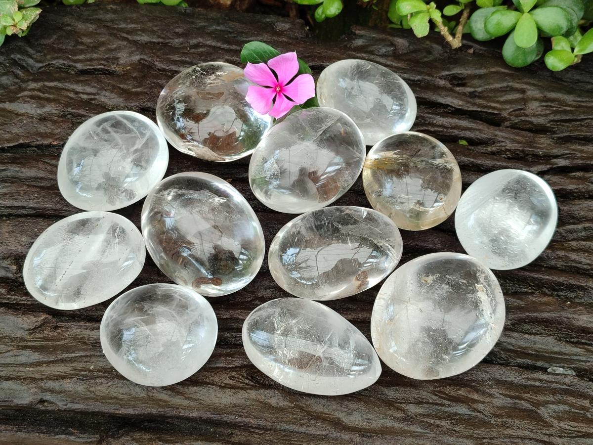 Polished Clear Rock Crystal Galets x 12 From Amoron’i Mania Madagascar