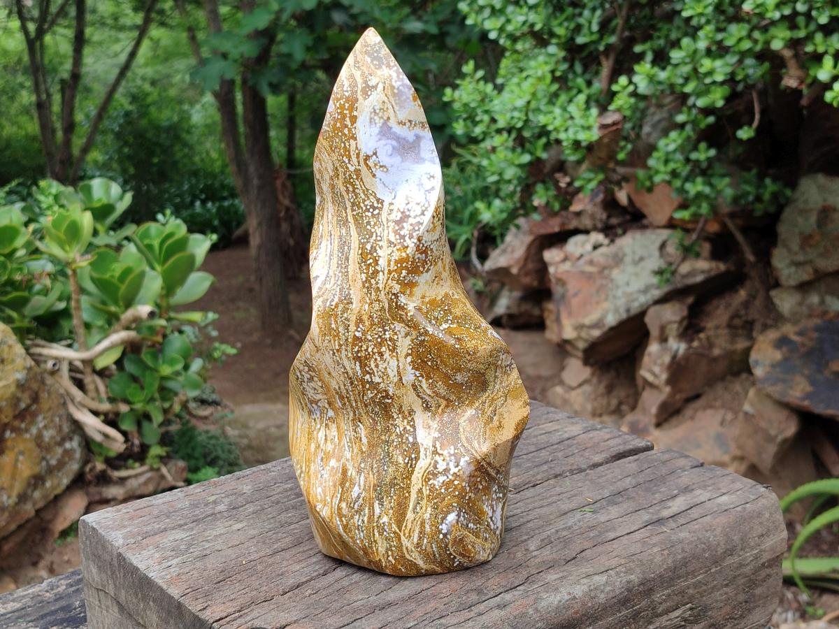 Hand Made Ocean Jasper Flame Carving x 1 From Madagascar