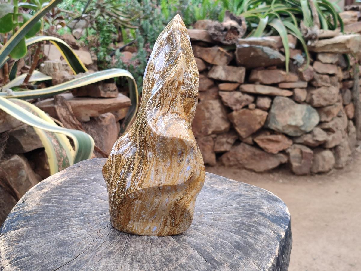 Hand Made Ocean Jasper Flame Carving x 1 From Madagascar