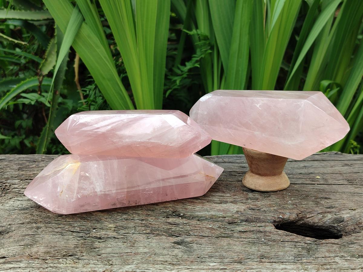 Polished Double Terminated Rose Quartz Crystals x 3 From Madagascar