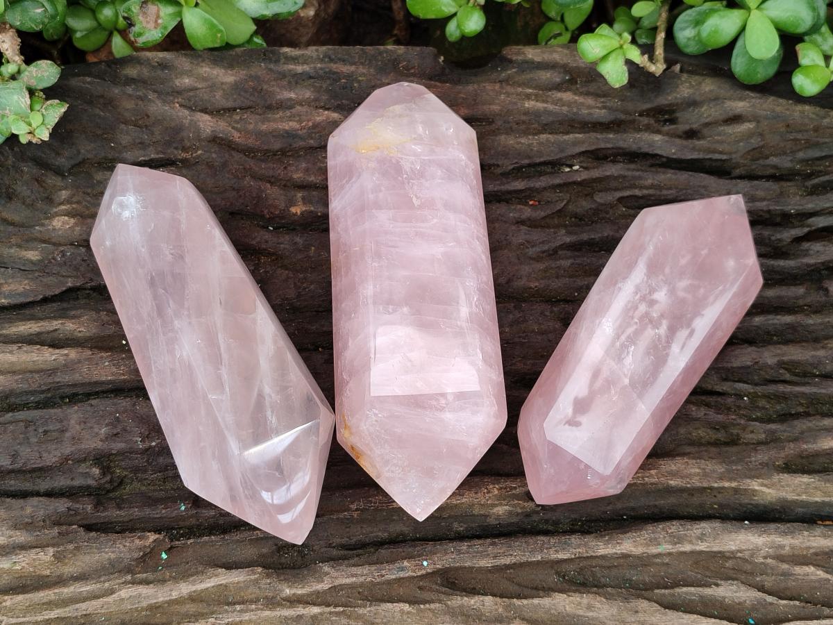 Polished Double Terminated Rose Quartz Crystals x 3 From Madagascar