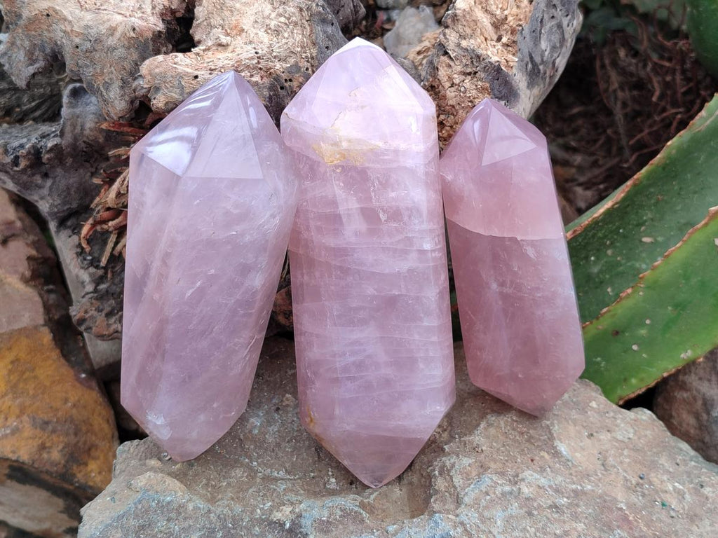 Polished Double Terminated Rose Quartz Crystals x 3 From Madagascar - Toprock Gemstones and Minerals 