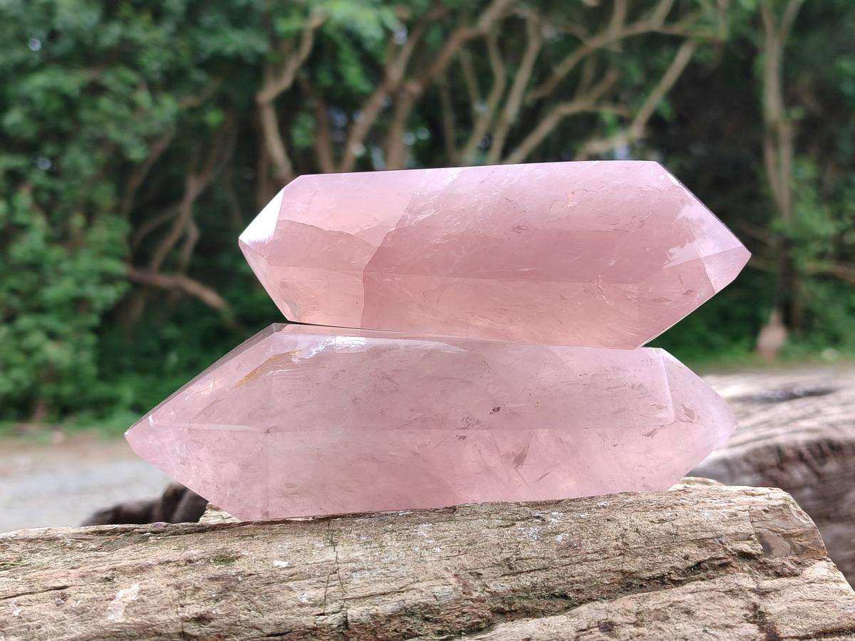 Polished Double Terminated Rose Quartz Crystals x 3 From Madagascar