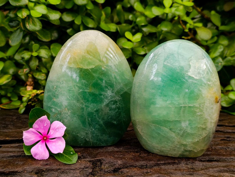Polished Green Fluorite Standing Free Forms x 2 From Madagascar - Toprock Gemstones and Minerals 
