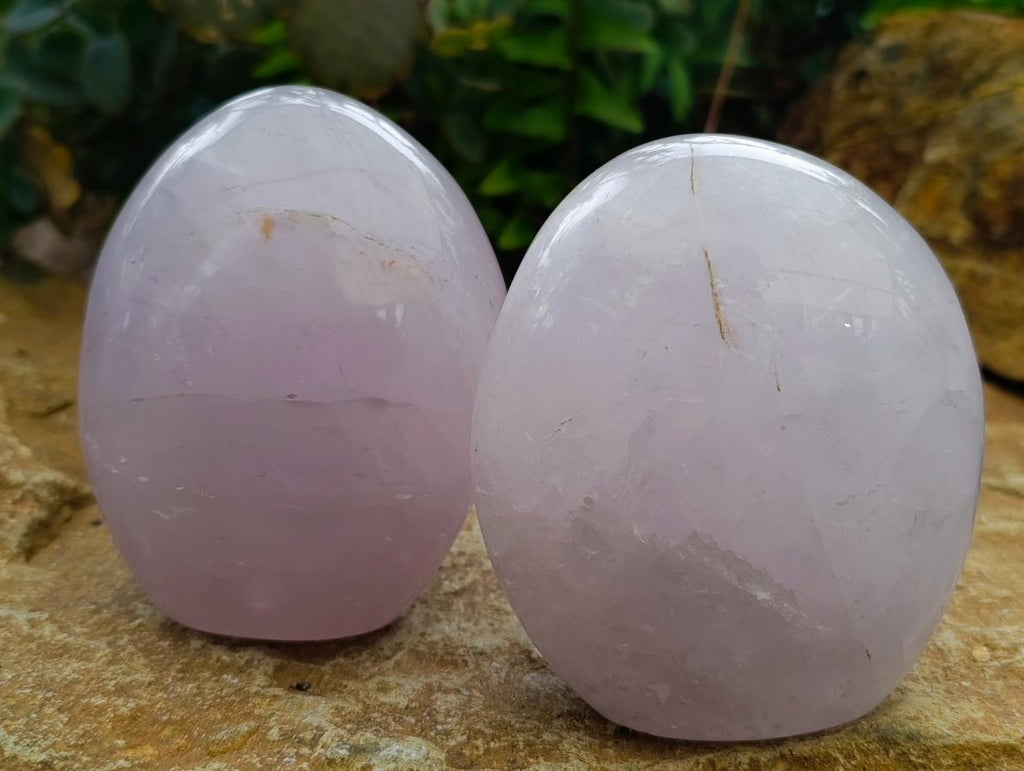 Polished Blue Rose Quartz Standing Free Forms x 3 From Madagascar