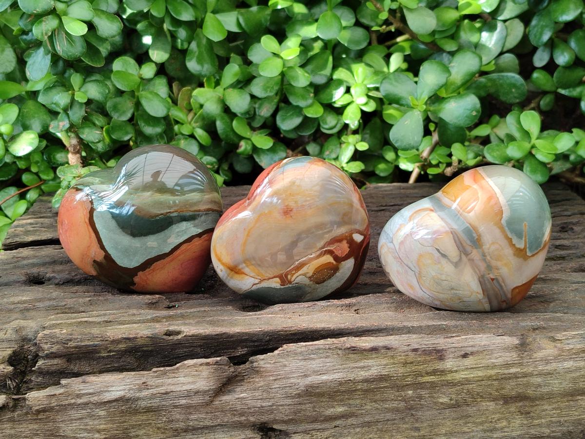 Polished Polychrome Jasper Hearts x 5 From NW Coast, Madagascar