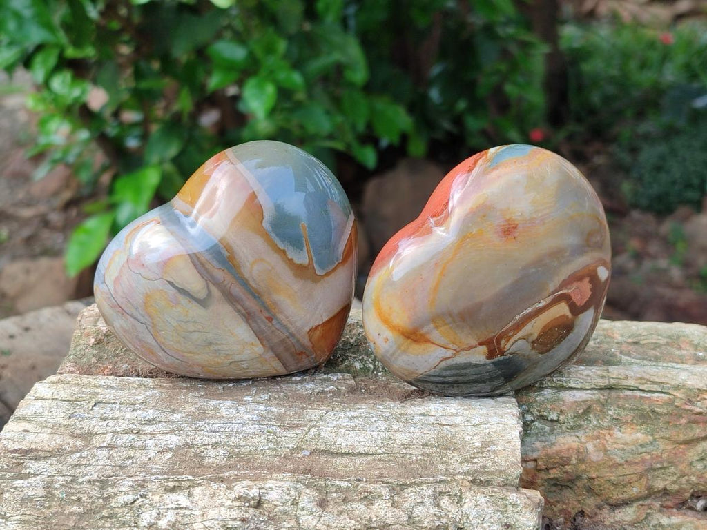 Polished Polychrome Jasper Hearts x 5 From NW Coast, Madagascar