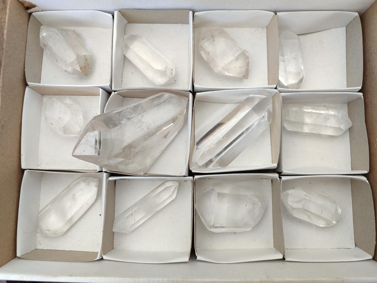 Polished Double Terminated Clear Quartz Crystals x 12 From Madagascar