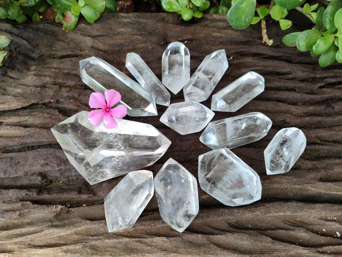 Polished Double Terminated Clear Quartz Crystals x 12 From Madagascar