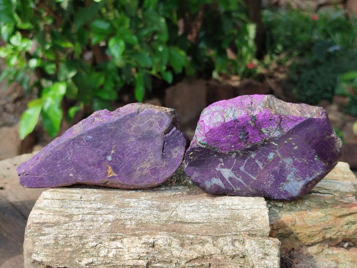 Polished On One Side Metallic Purpurite Slices x 6 From Namibia