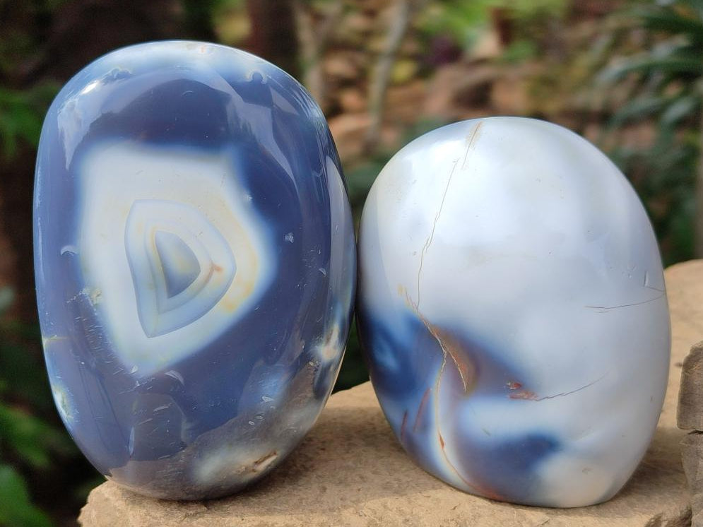 Polished Snow Orca Agate Standing Free Forms x 4 From Madagascar