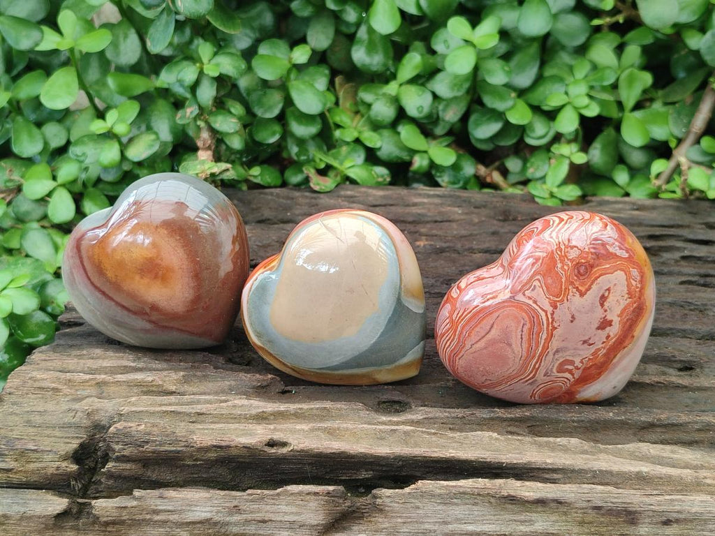 Polished Polychrome Jasper Hearts x 6 From NW Coast, Madagascar
