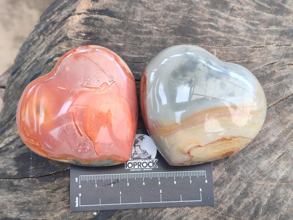 Polished Polychrome Jasper Hearts x 6 From NW Coast, Madagascar
