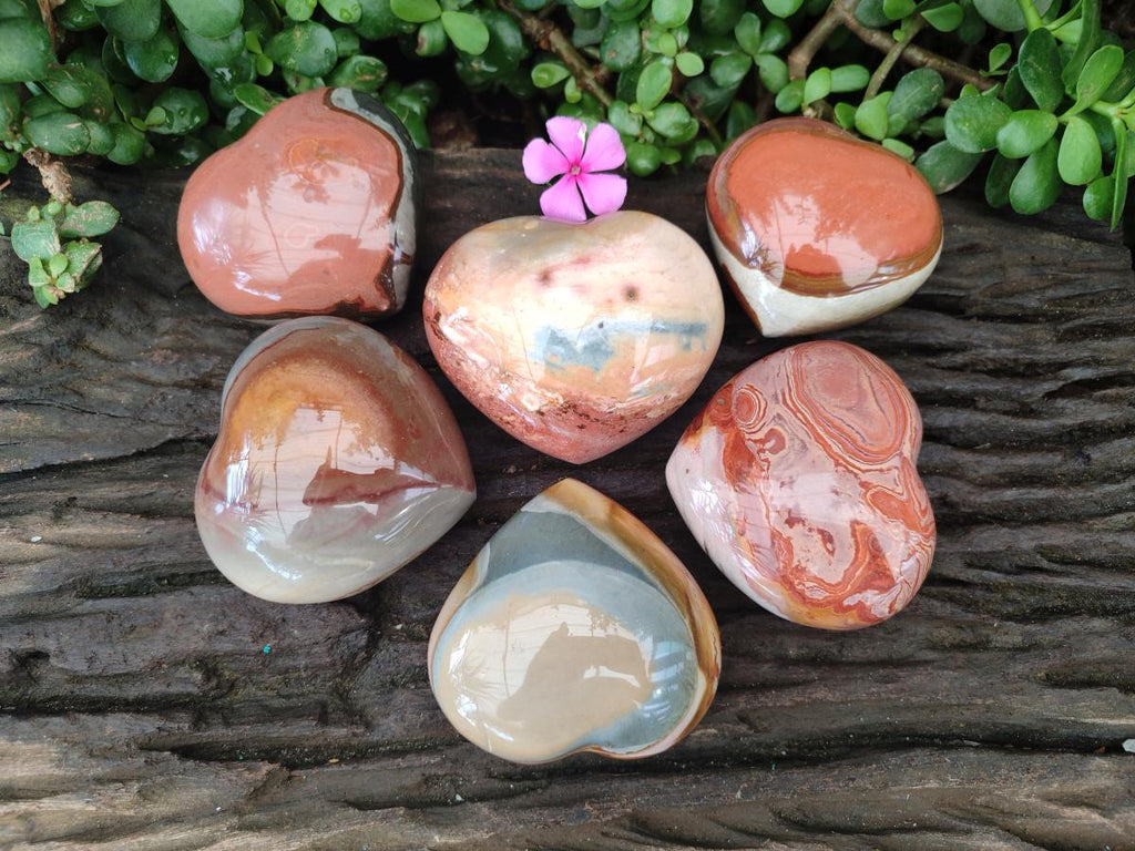 Polished Polychrome Jasper Hearts x 6 From NW Coast, Madagascar