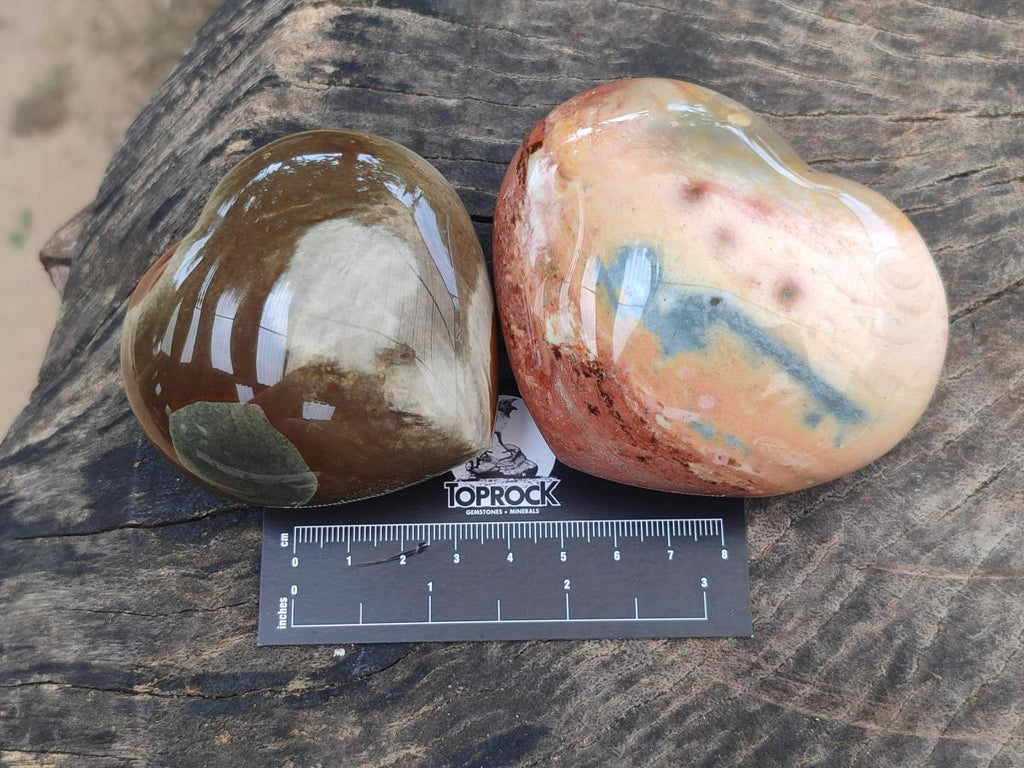 Polished Polychrome Jasper Hearts x 6 From NW Coast, Madagascar