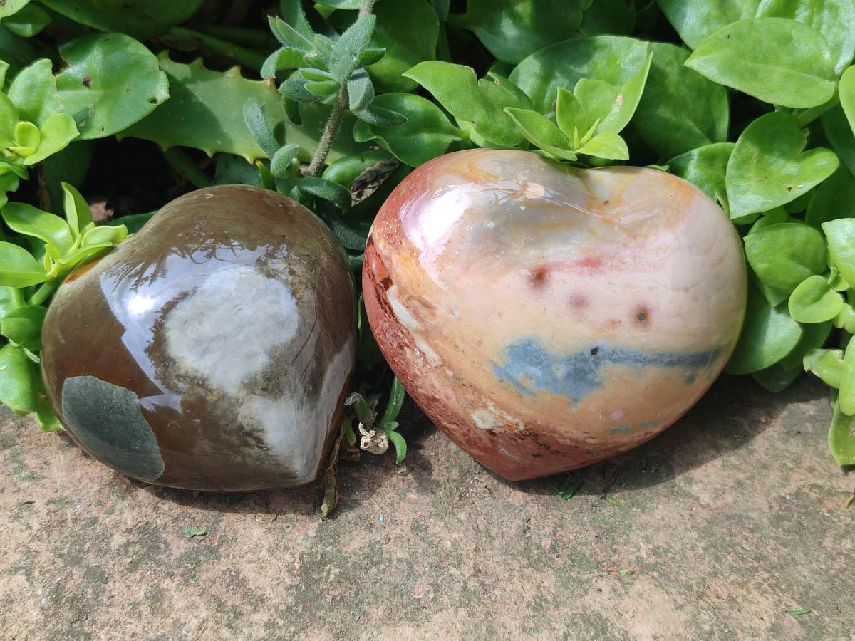 Polished Polychrome Jasper Hearts x 6 From NW Coast, Madagascar