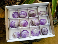Polished Chevron Amethyst Palm Stones x 12 From Madagascar