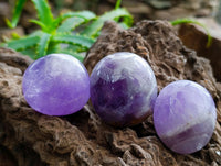 Polished Chevron Amethyst Palm Stones x 12 From Madagascar