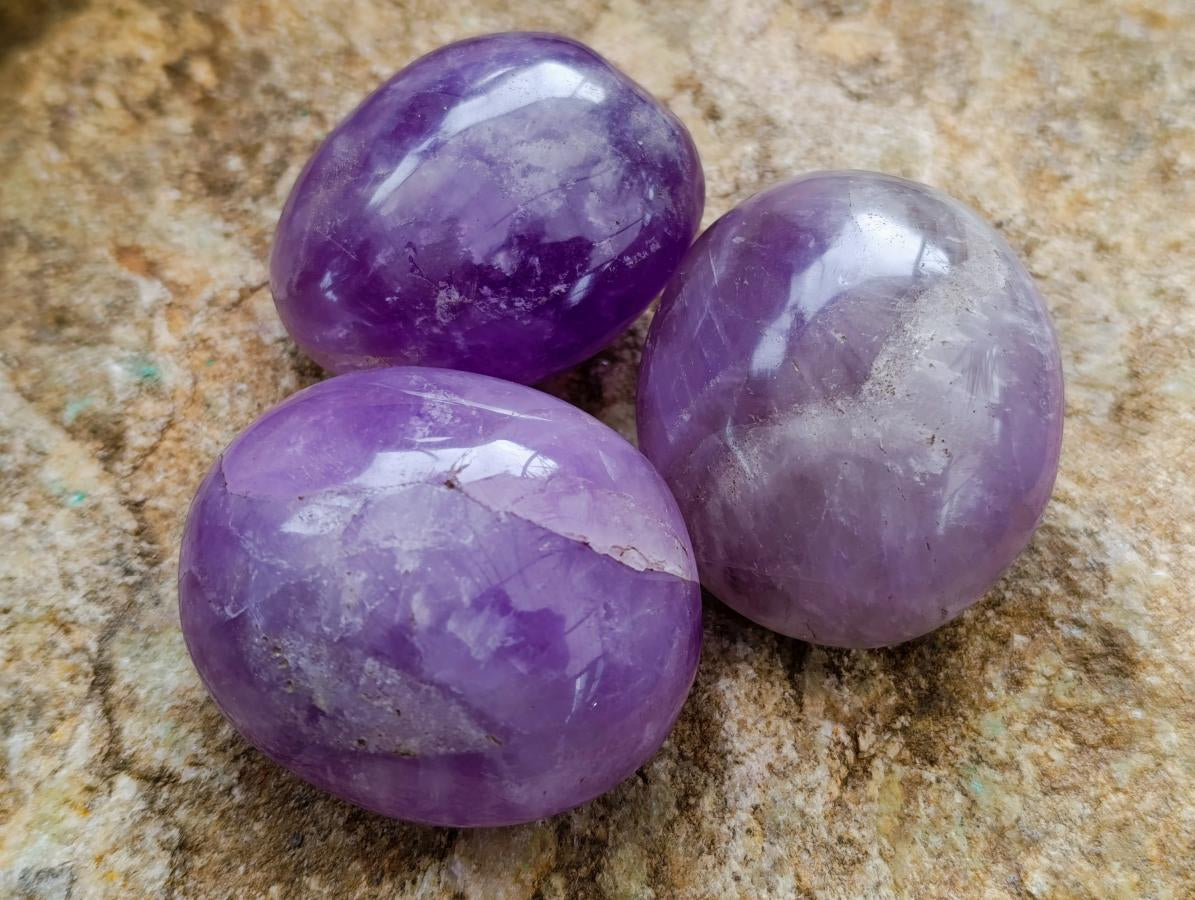 Polished Chevron Amethyst Palm Stones x 12 From Madagascar