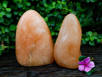 Polished Orange Twist Calcite Standing Free Forms x 2 From Maevantanana, Madagascar
