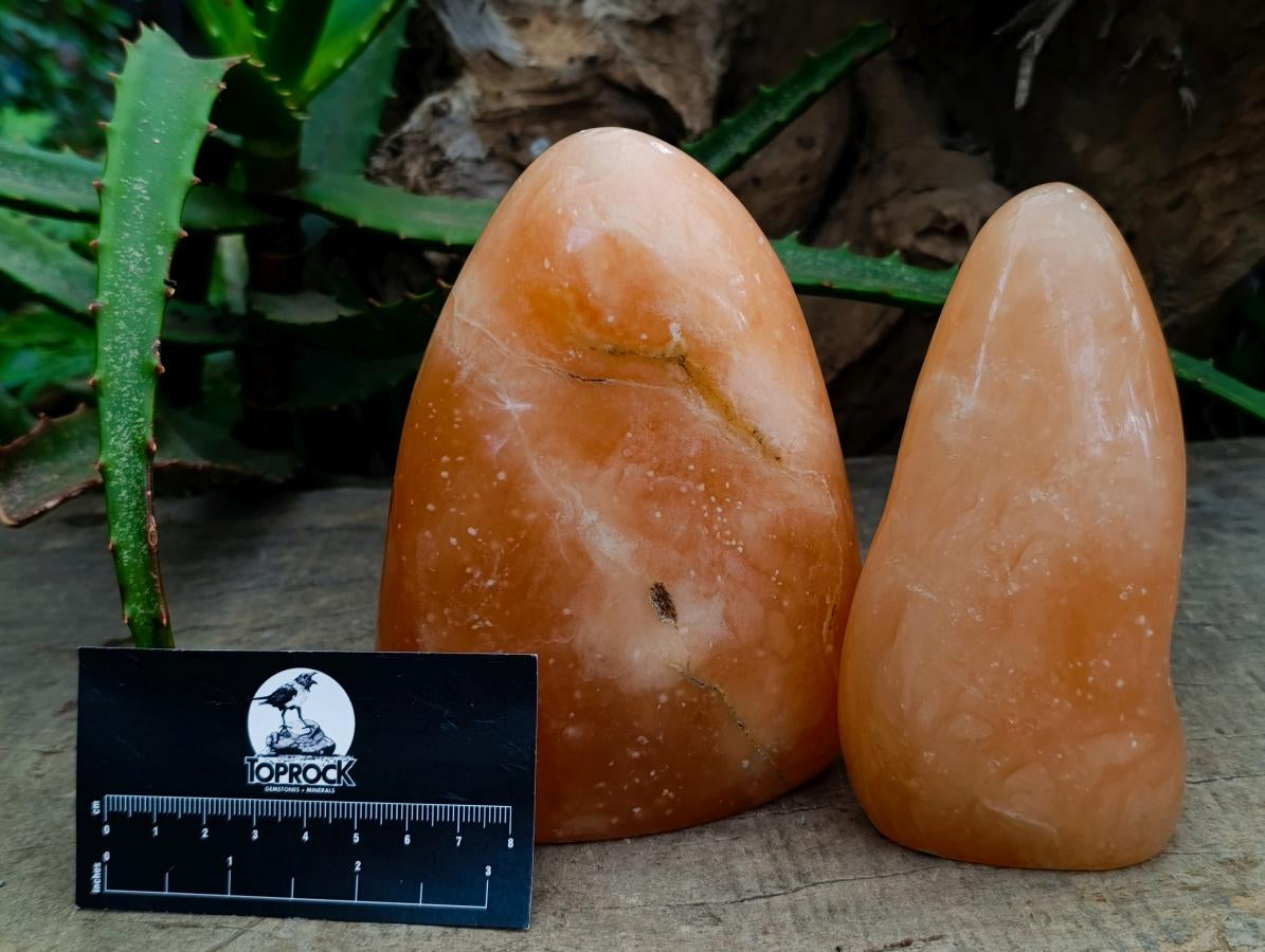 Polished Orange Twist Calcite Standing Free Forms x 2 From Maevantanana, Madagascar