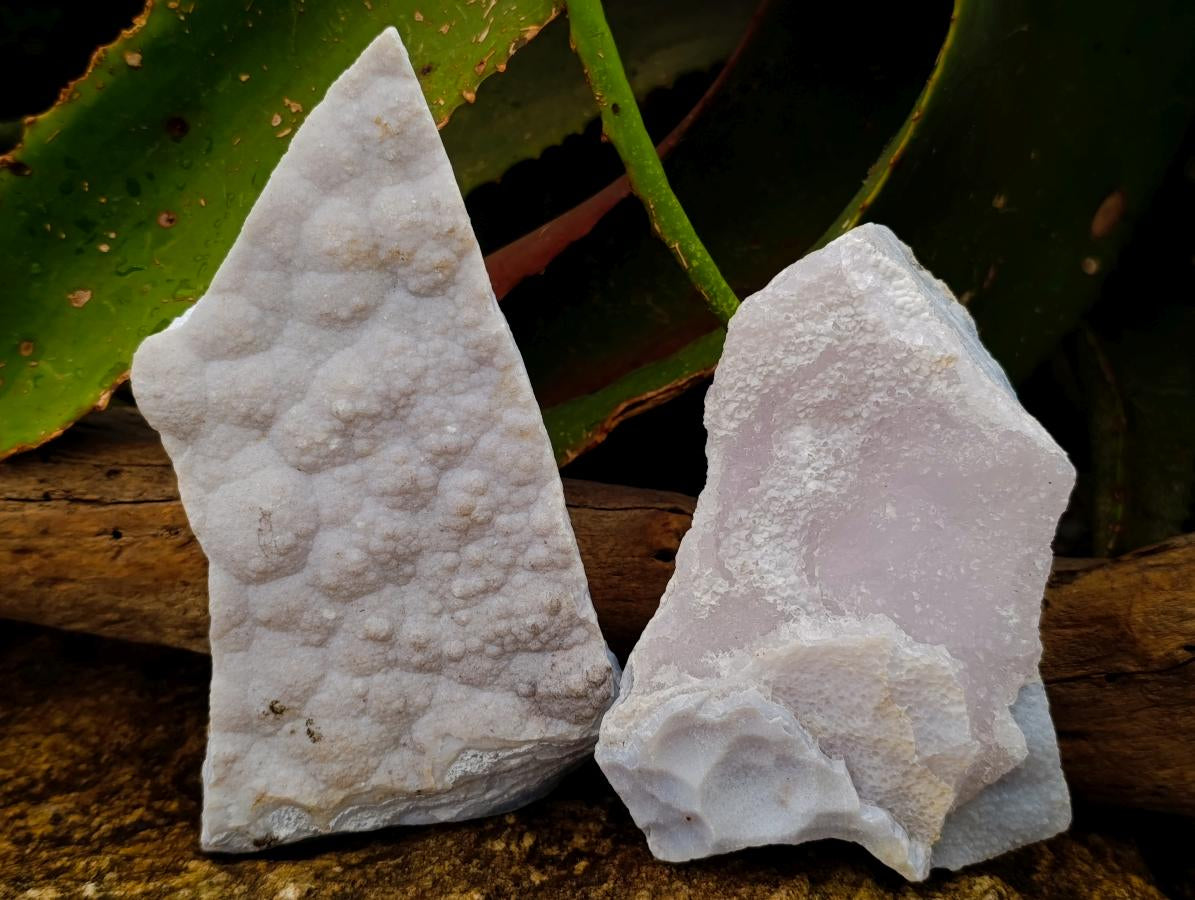 Natural Blue Lace Agate Crystalline Plate Specimens x 2 From Namibia