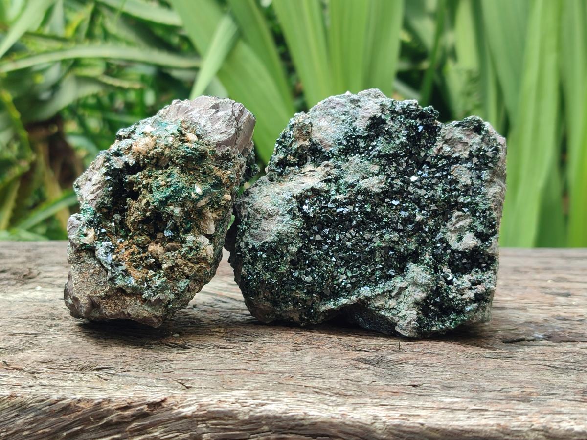 Natural Libethenite Crystals On Dolomite Matrix Specimens x 2 From Shituru, Congo