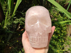 Hand Made Large Rose Quartz Skull Carving x 1 From Madagascar
