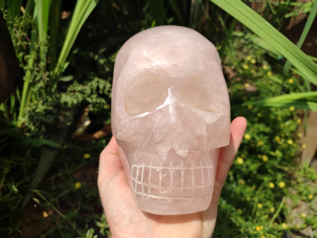 Hand Made Large Rose Quartz Skull Carving x 1 From Madagascar