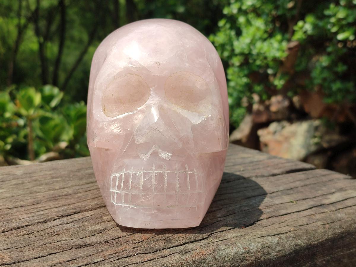 Hand Made Large Rose Quartz Skull Carving x 1 From Madagascar