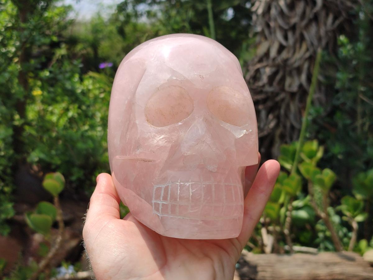 Hand Made Large Rose Quartz Skull Carving x 1 From Madagascar