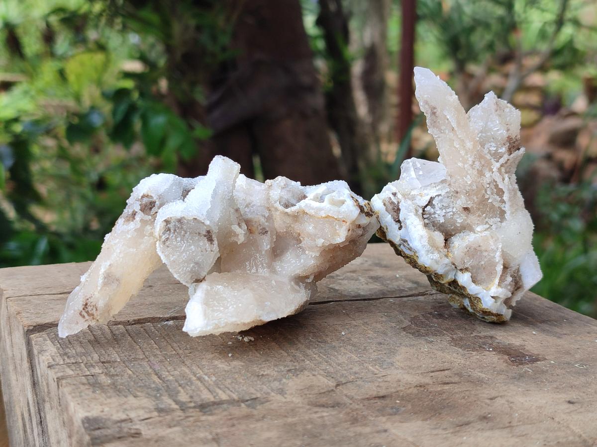 Natural Drusy Quartz Coated Spearhead Calcite Specimens x 7 From Albert's Mountain, Lesotho