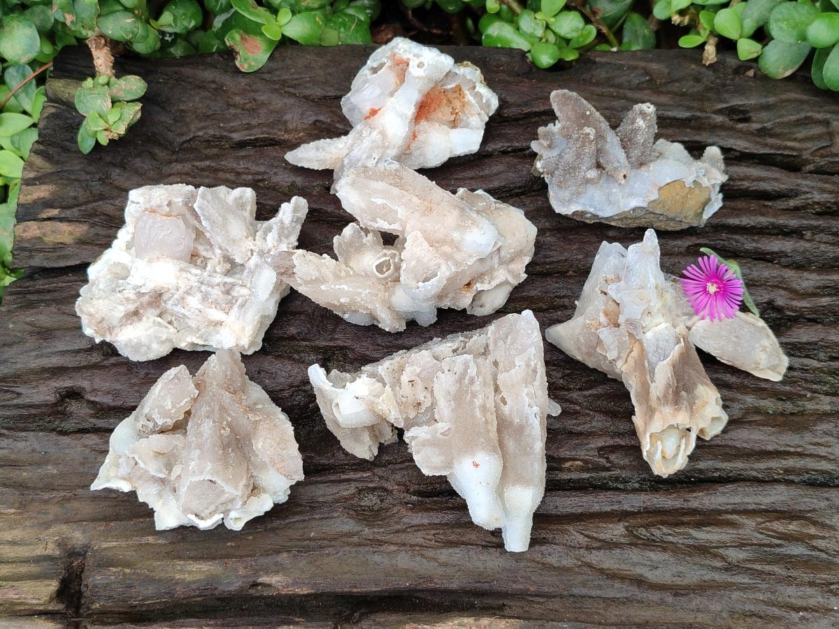 Natural Drusy Quartz Coated Spearhead Calcite Specimens x 7 From Albert's Mountain, Lesotho