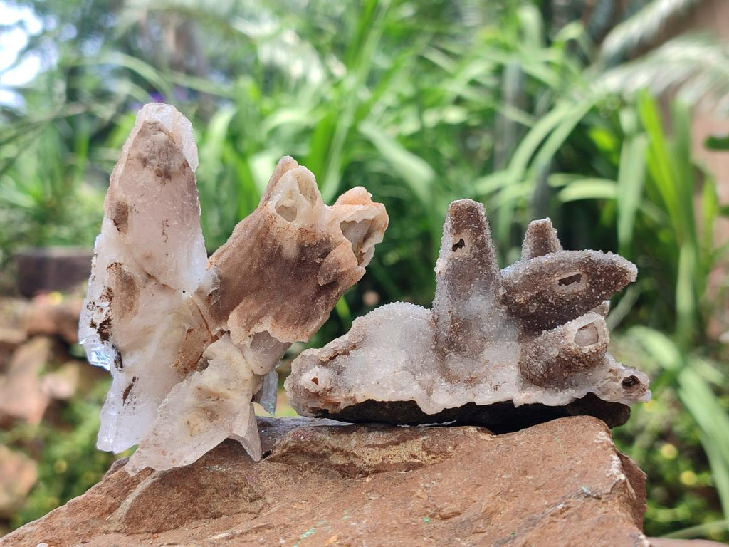 Natural Drusy Quartz Coated Spearhead Calcite Specimens x 7 From Albert's Mountain, Lesotho