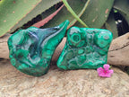 Polished Flower Banded Malachite Free Forms x 3 From Congo