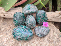 Polished Emerald Mica 'Mutokolite' Standing Free Forms x 6 From Mutoko, Zimbabwe