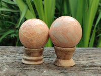 Polished Peach Moonstone Spheres x 6 From Madagascar