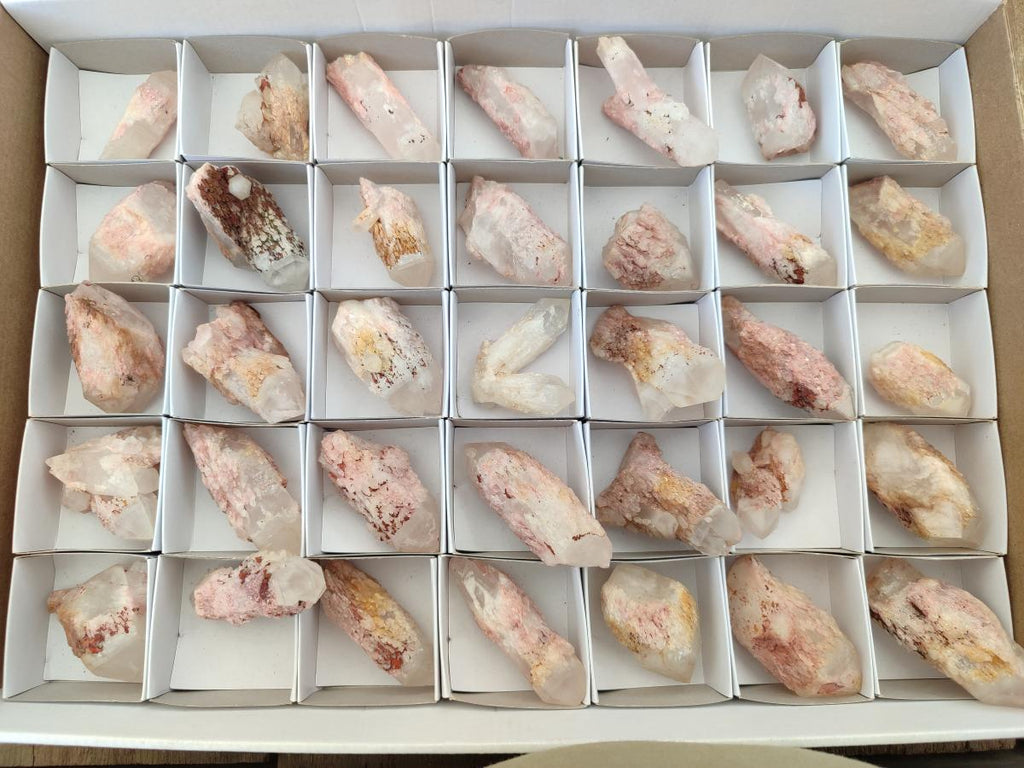 Natural Hematoid Coated Candle Quartz Crystals x 35 From Antsirabe, Madagascar