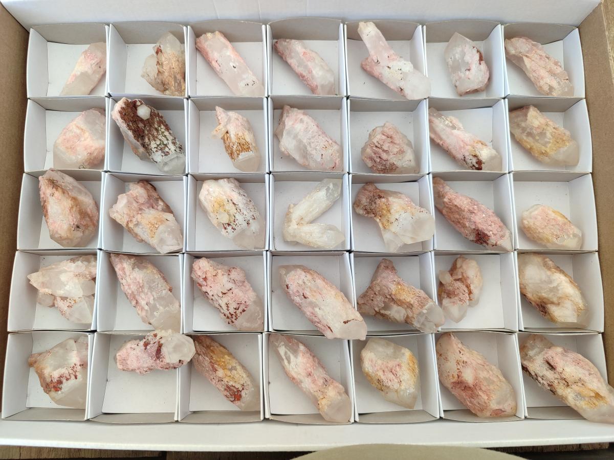 Natural Hematoid Coated Candle Quartz Crystals x 35 From Antsirabe, Madagascar