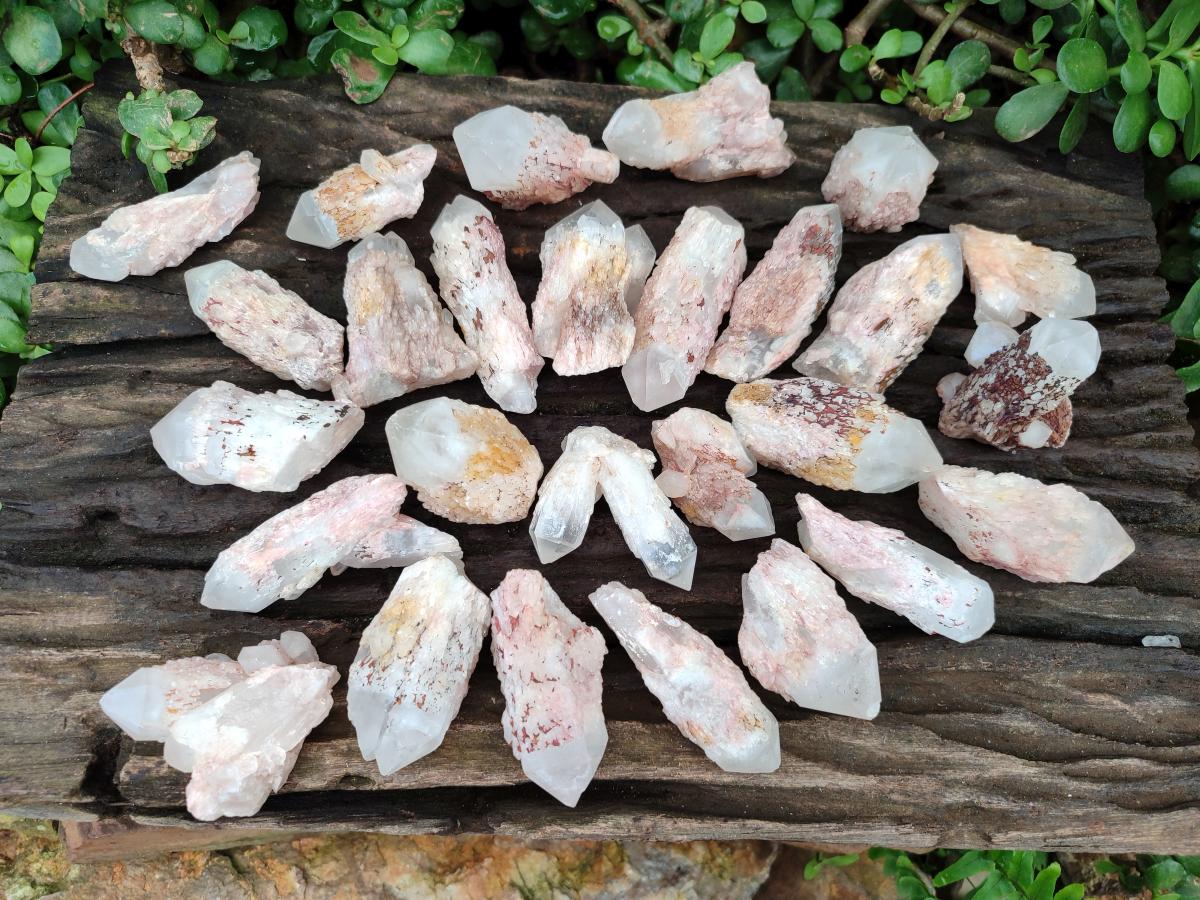 Natural Hematoid Coated Candle Quartz Crystals x 35 From Antsirabe, Madagascar