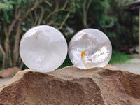Polished Clear and Smoky Quartz Crystal Balls x 3 From Madagascar