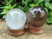 Polished Clear and Smoky Quartz Crystal Balls x 3 From Madagascar